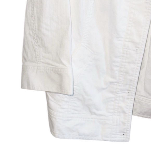 Chicos Platinum Basic Denim White Jean Jacket Sz 12 Stretch Lagenlook - Picture 5 of 10